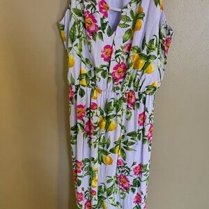 Everly Lemon Floral Maxi Dress Strappy Open Back Summer Large